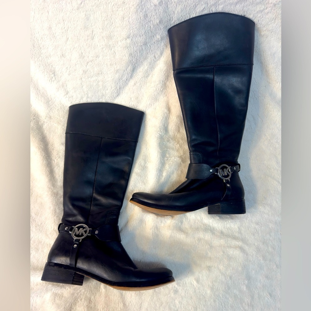 Michael Kors Fulton Harness Riding Boots Black Leather Size 8.5